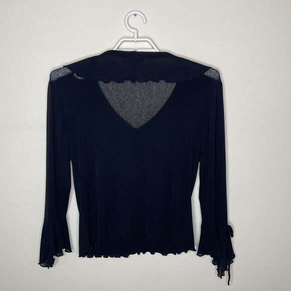 Vtg Women's‎ Sheer Black Ruffle Flare Bell Sleeve Blouse Witchy Whimsigoth Y2K M - Picture 7 of 10